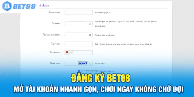 Đăng Ký Bet88 – Mở Tài Khoản Nhanh Gọn, Chơi Ngay Không Chờ Đợi